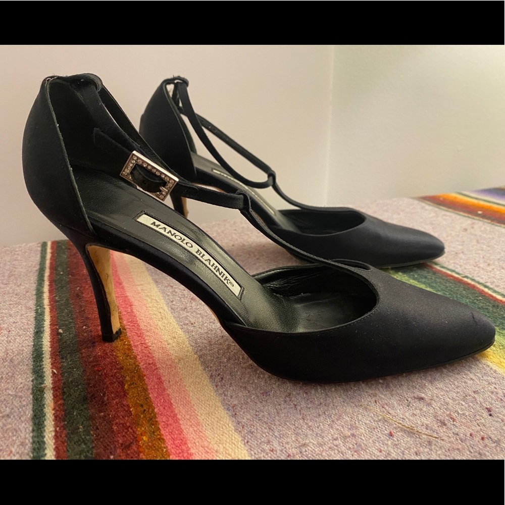 T-Strap Manolo Blahnik With Rhinestone Buckle